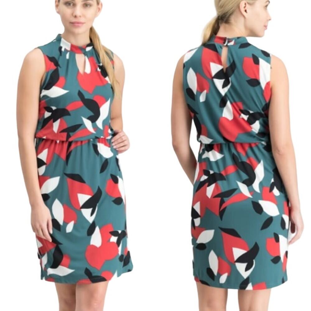 Nine West Patina Abstract Print Halter Knee Length Sheath Dress Women's Plus 22W